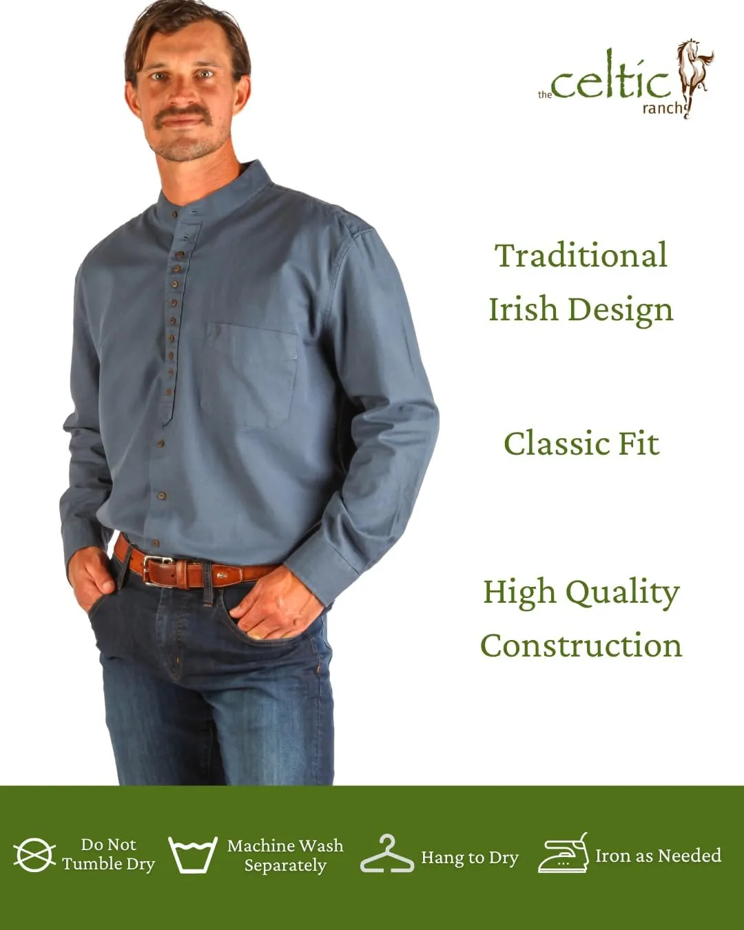 Collarless Shirt for Men, Irish Grandfather Cotton Linen Long Sleeve Button Down Banded Collar Dress Shirt