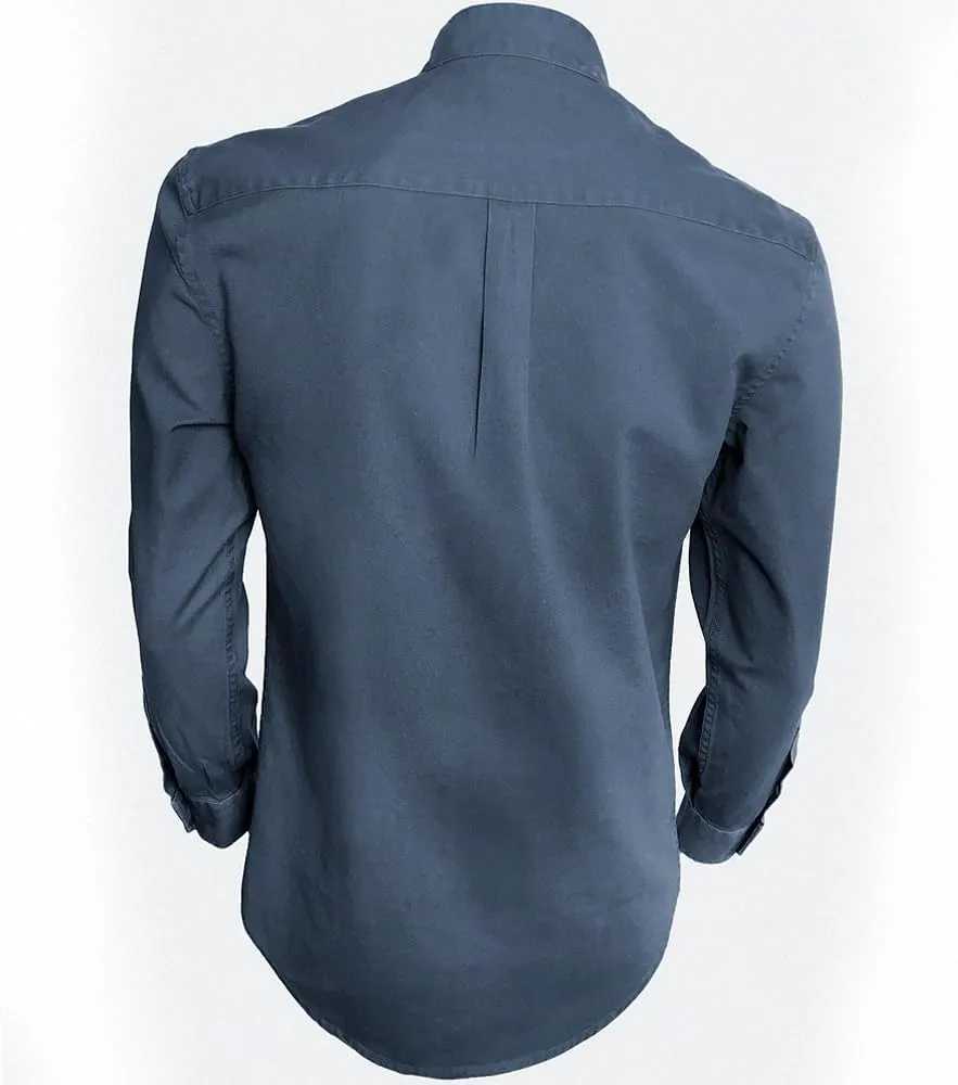Collarless Shirt for Men, Irish Grandfather Cotton Linen Long Sleeve Button Down Banded Collar Dress Shirt