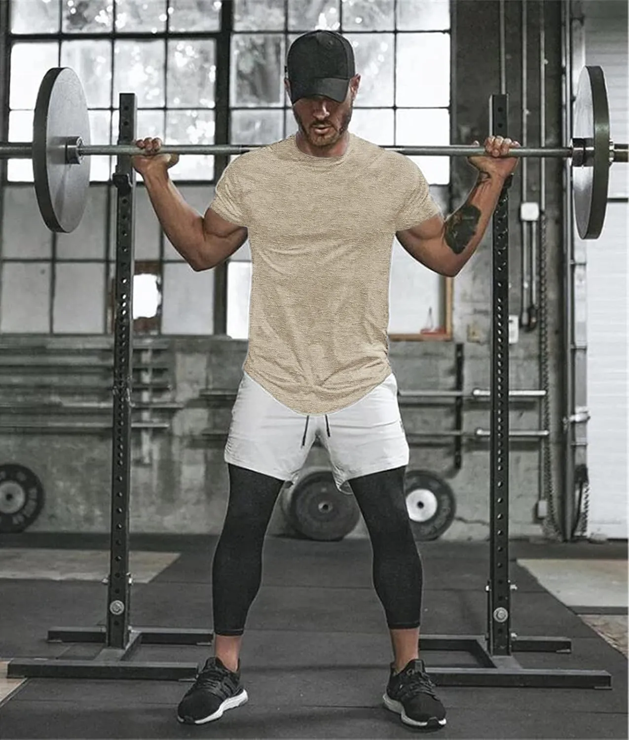 COOFANDY Men Muscle Workout T Shirt Gym Bodybuilding Active Short Sleeve Tee Top Black