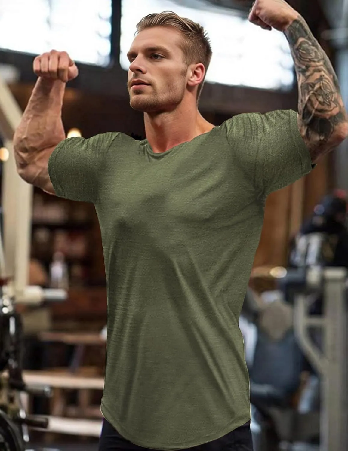 COOFANDY Men Muscle Workout T Shirt Gym Bodybuilding Active Short Sleeve Tee Top Black