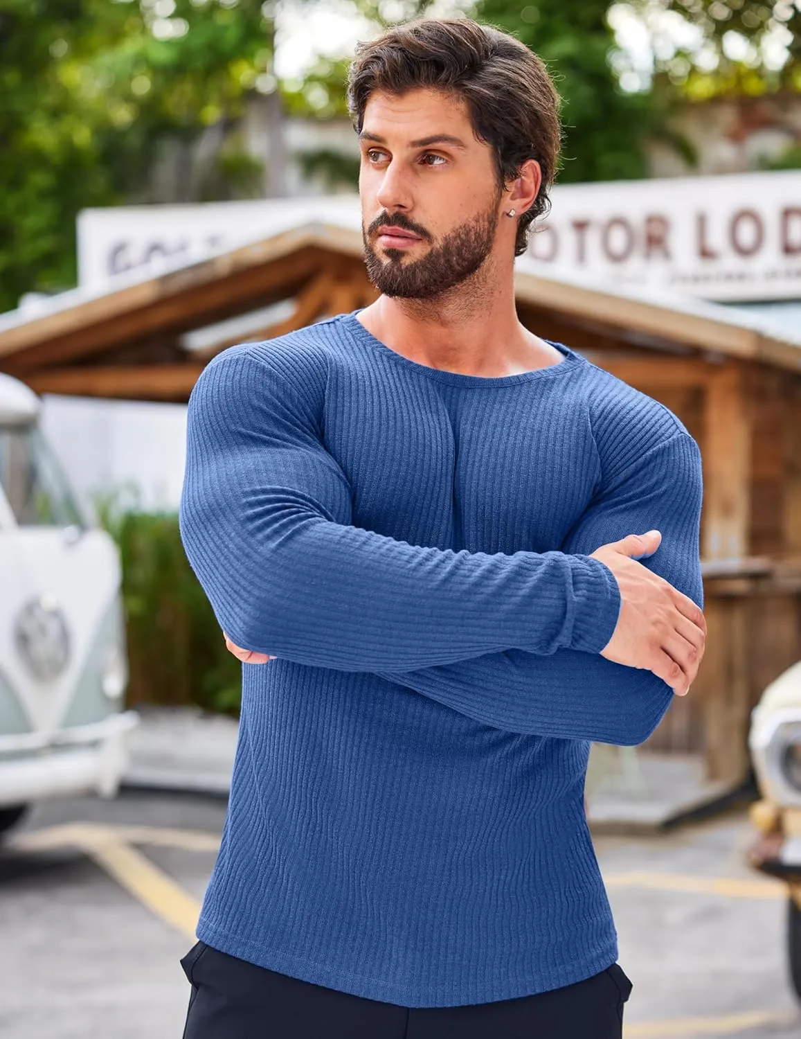 COOFANDY Men's 2 Pack Muscle T-Shirt Stretch Long Sleeve Gym Workout Bodybuilding Training Tee Shirts Casual Hipster Tops
