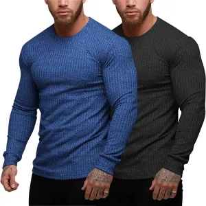 COOFANDY Men's 2 Pack Muscle T-Shirt Stretch Long Sleeve Gym Workout Bodybuilding Training Tee Shirts Casual Hipster Tops