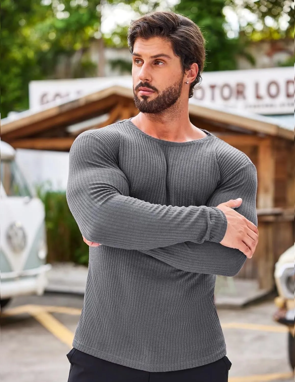 COOFANDY Men's 2 Pack Muscle T-Shirt Stretch Long Sleeve Gym Workout Bodybuilding Training Tee Shirts Casual Hipster Tops