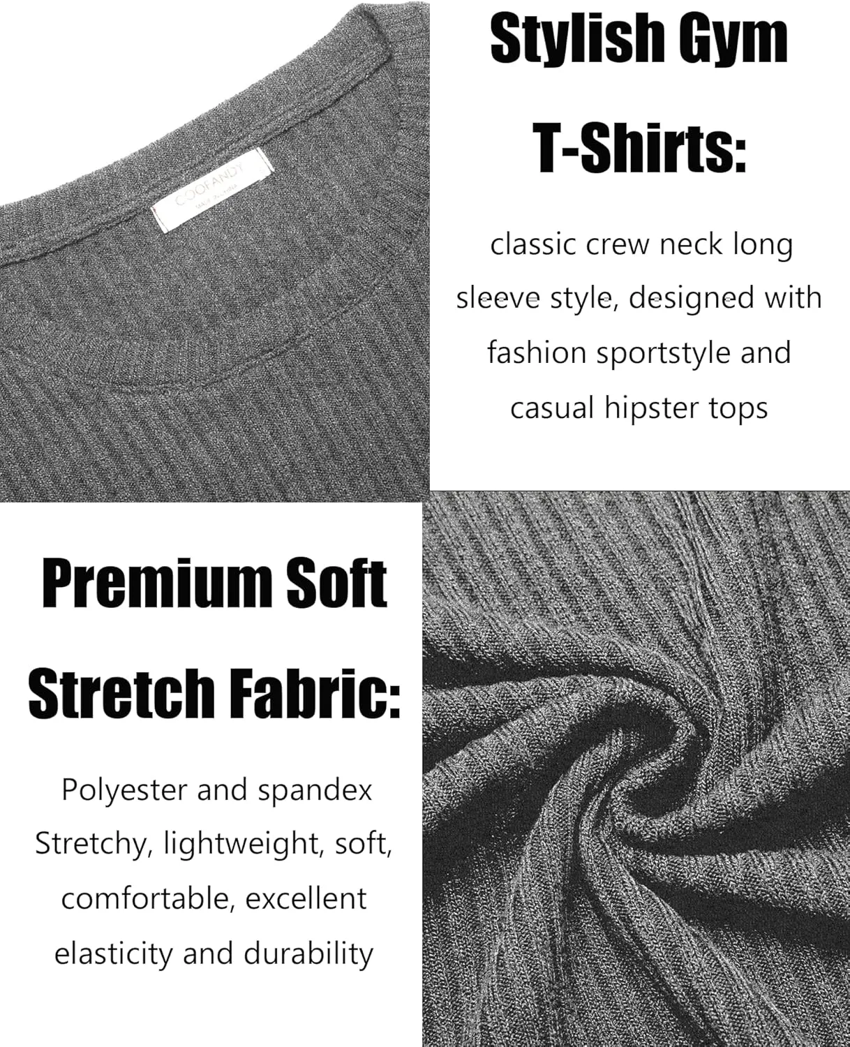 COOFANDY Men's 2 Pack Muscle T-Shirt Stretch Long Sleeve Gym Workout Bodybuilding Training Tee Shirts Casual Hipster Tops
