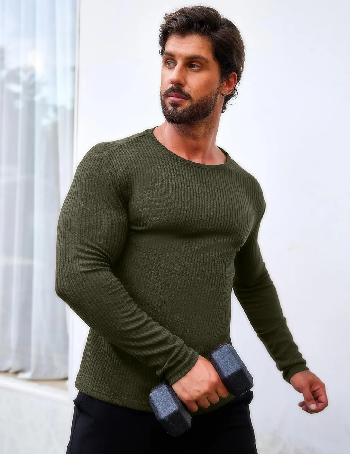 COOFANDY Men's 2 Pack Muscle T-Shirt Stretch Long Sleeve Gym Workout Bodybuilding Training Tee Shirts Casual Hipster Tops
