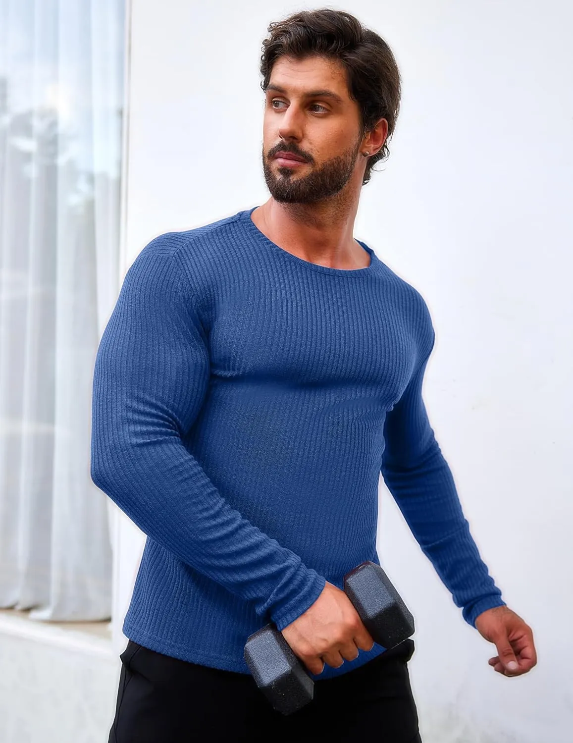 COOFANDY Men's 2 Pack Muscle T-Shirt Stretch Long Sleeve Gym Workout Bodybuilding Training Tee Shirts Casual Hipster Tops