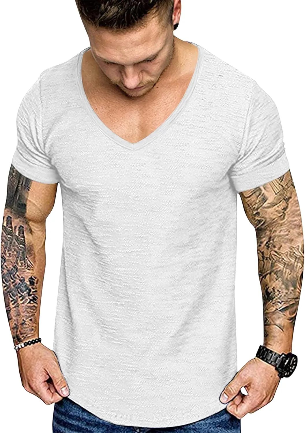 COOFANDY Mens 2 Pack Muscle V Neck T Shirt Fitted Gym Workout Short Sleeve Bodybuilding Tee