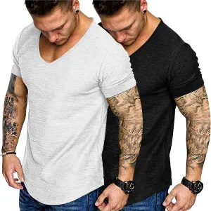 COOFANDY Mens 2 Pack Muscle V Neck T Shirt Fitted Gym Workout Short Sleeve Bodybuilding Tee