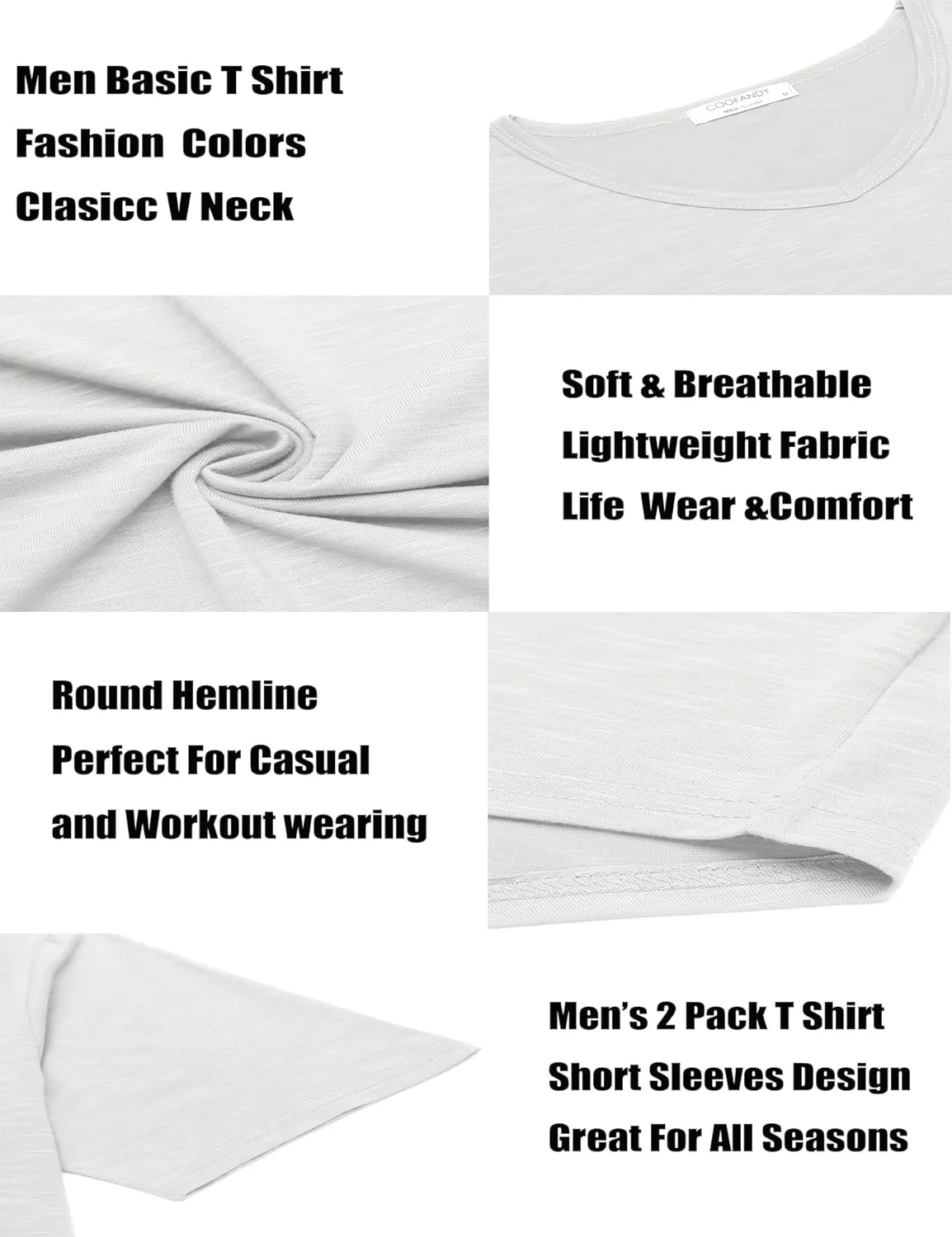 COOFANDY Mens 2 Pack Muscle V Neck T Shirt Fitted Gym Workout Short Sleeve Bodybuilding Tee