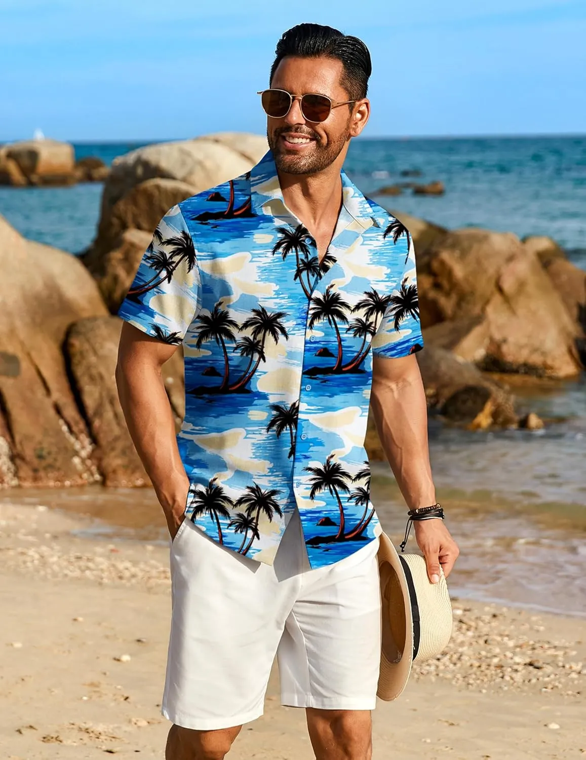 COOFANDY Mens Button Down Shirt Short Sleeve Casual Shirts Beach Summer Linen Shirts Wedding Vacation Shirt