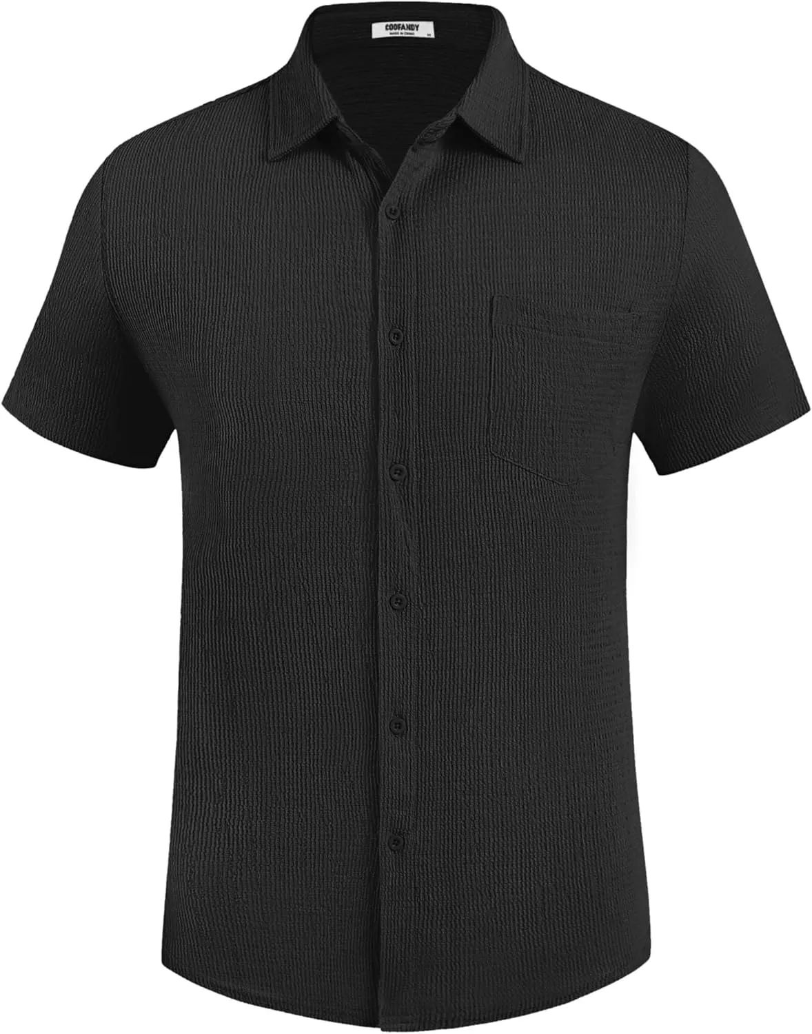 COOFANDY Mens Casual Button Down Shirt Short Sleeve Textured Shirt Summer Beach Vacation Shirts with Pocket