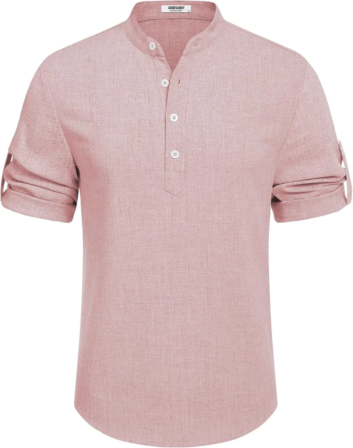 COOFANDY Men's Casual Henley Shirt Short Sleeve Band Collar Linen Shirt Summer Beach Hippie T-Shirts