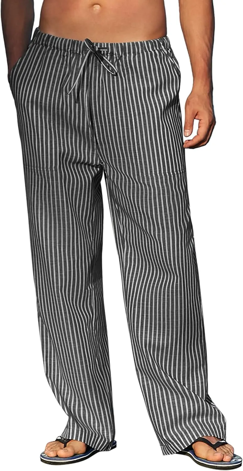COOFANDY Mens Casual Linen Pants Elastic Waist Linen Pants Drawstring Summer Beach Yoga Linen Trouser