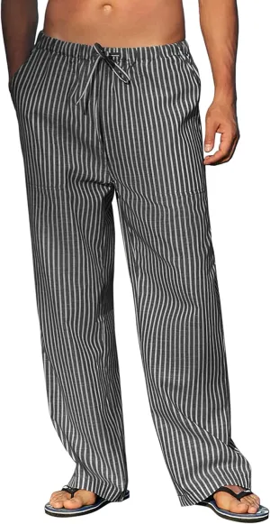 COOFANDY Mens Casual Linen Pants Elastic Waist Linen Pants Drawstring Summer Beach Yoga Linen Trouser