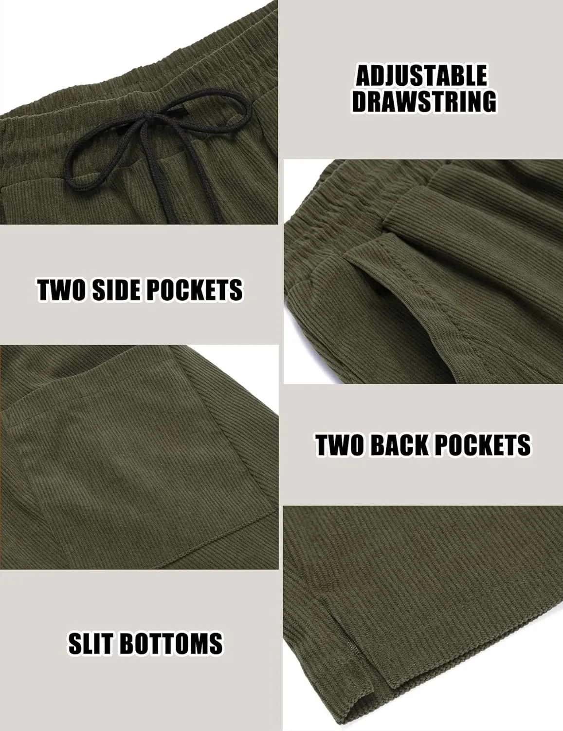 COOFANDY Men's Corduroy Pants Elastic Waist Drawstring Harem Pants Fashion Loose Casual Long Trousers with 4 Pockets