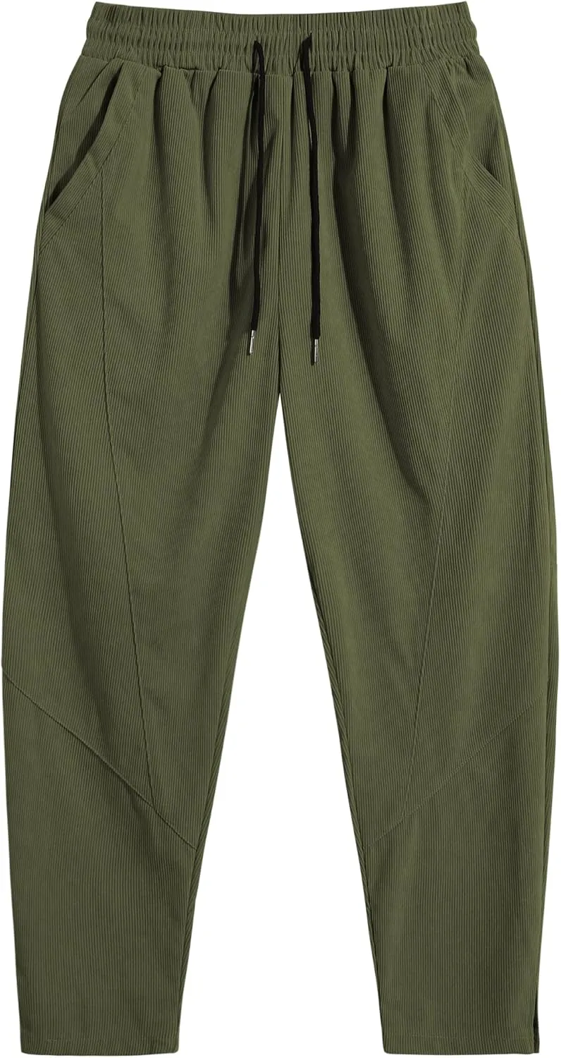 COOFANDY Men's Corduroy Pants Elastic Waist Drawstring Harem Pants Fashion Loose Casual Long Trousers with 4 Pockets