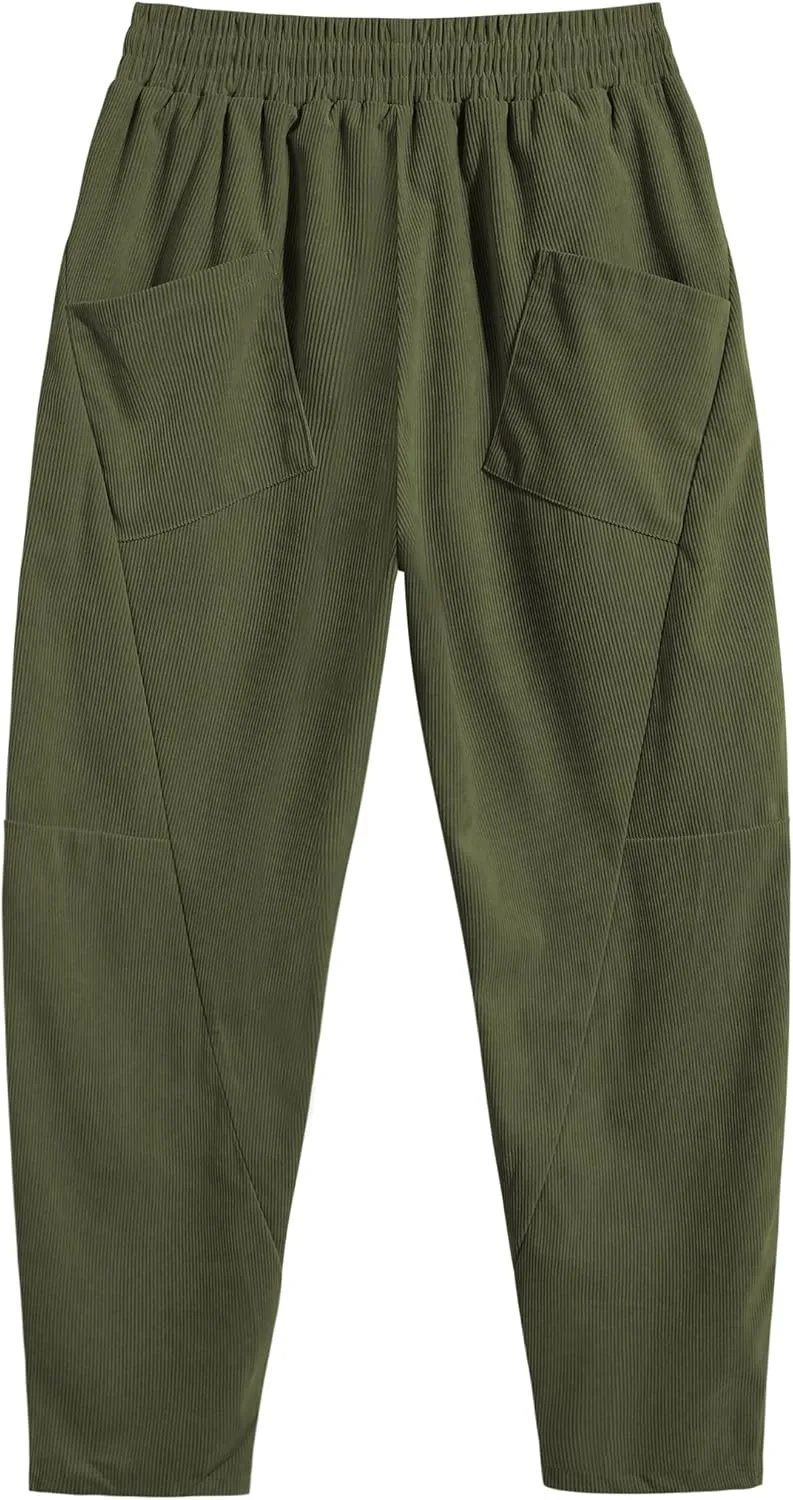 COOFANDY Men's Corduroy Pants Elastic Waist Drawstring Harem Pants Fashion Loose Casual Long Trousers with 4 Pockets