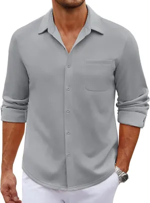 COOFANDY Men's Long Sleeve Wrinkle Free Shirt Casual Button Down Shirts Stretch Dress Shirt with Pocket