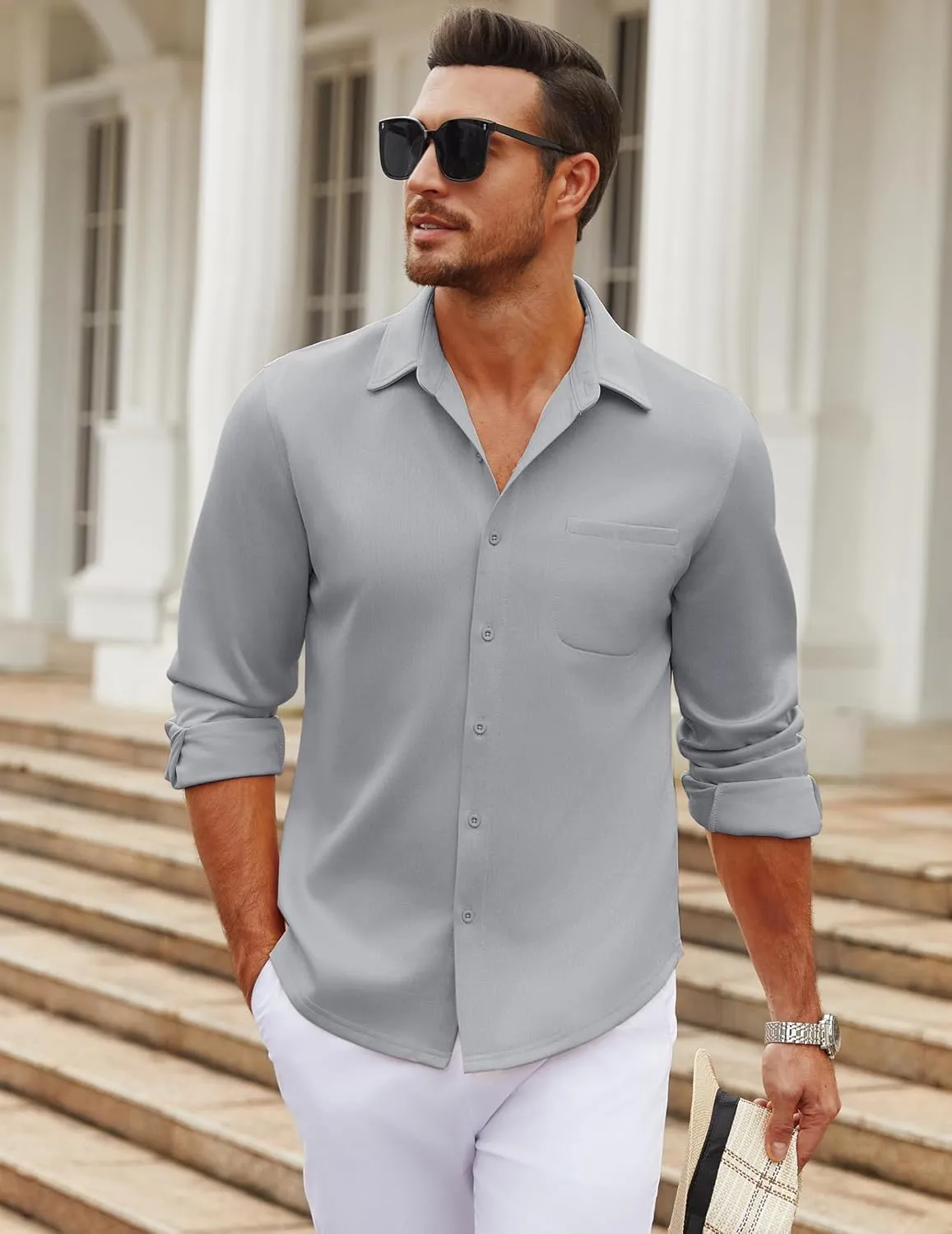 COOFANDY Men's Long Sleeve Wrinkle Free Shirt Casual Button Down Shirts Stretch Dress Shirt with Pocket