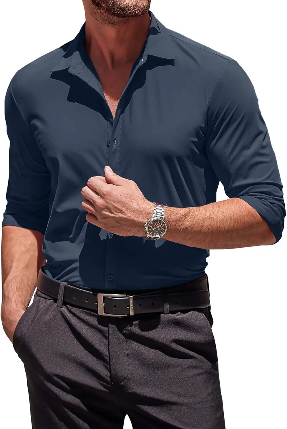 COOFANDY Men's Muscle Fit Dress Shirts Wrinkle-Free Long Sleeve Casual Button Down Shirts