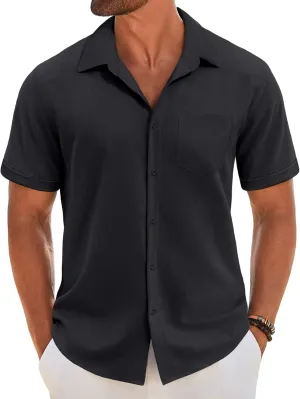 COOFANDY Men's Short Sleeve Button Down Shirt Casual Linen Shirts Summer Beach Vacation Shirt with Pocket