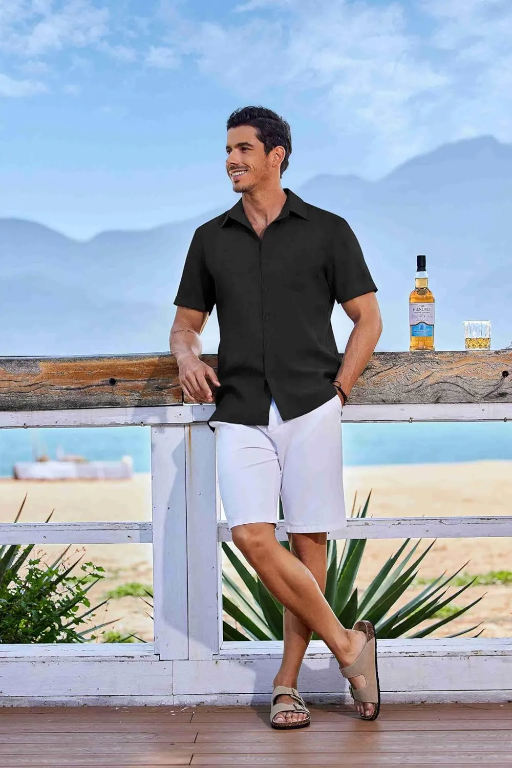 COOFANDY Men's Short Sleeve Button Down Shirt Casual Linen Shirts Summer Beach Vacation Shirt with Pocket