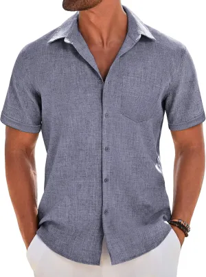 COOFANDY Men's Short Sleeve Button Down Shirt Casual Linen Shirts Summer Beach Vacation Shirt with Pocket