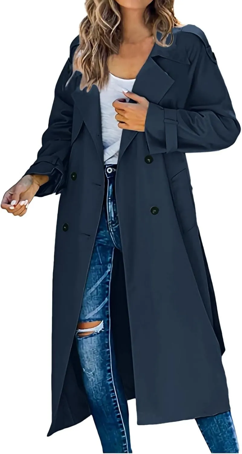 cooki Winter Jacket for Women 2024 Casual Women's Double Breasted Long Trench Coat Windproof Classic Lapel Slim Overcoats
