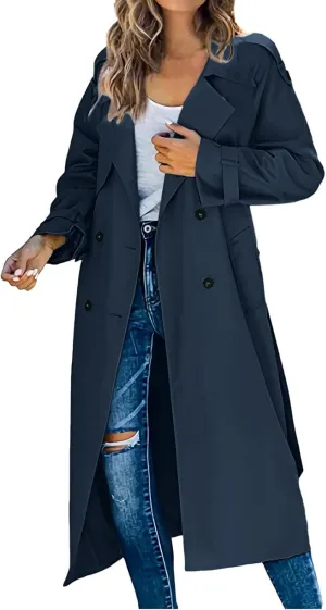 cooki Winter Jacket for Women 2024 Casual Women's Double Breasted Long Trench Coat Windproof Classic Lapel Slim Overcoats