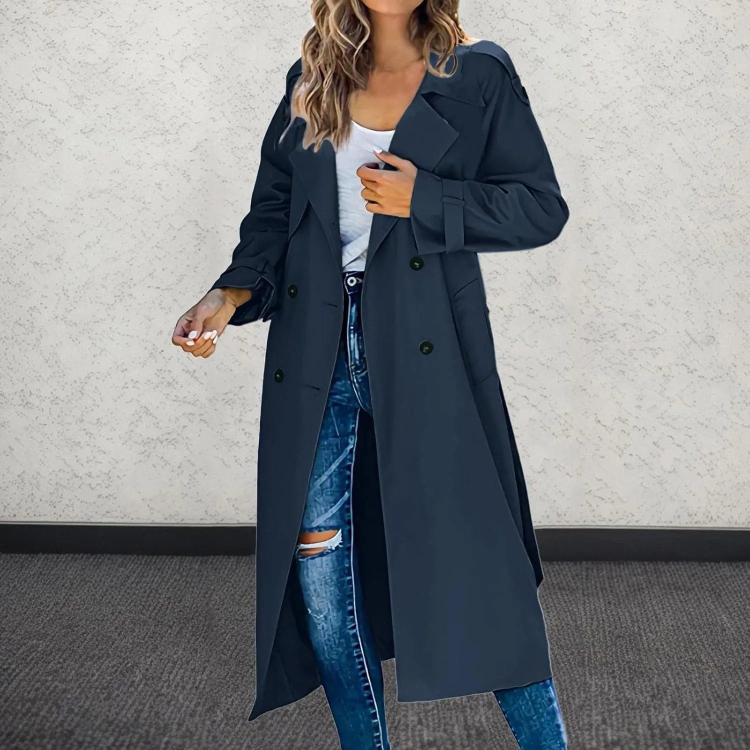 cooki Winter Jacket for Women 2024 Casual Women's Double Breasted Long Trench Coat Windproof Classic Lapel Slim Overcoats
