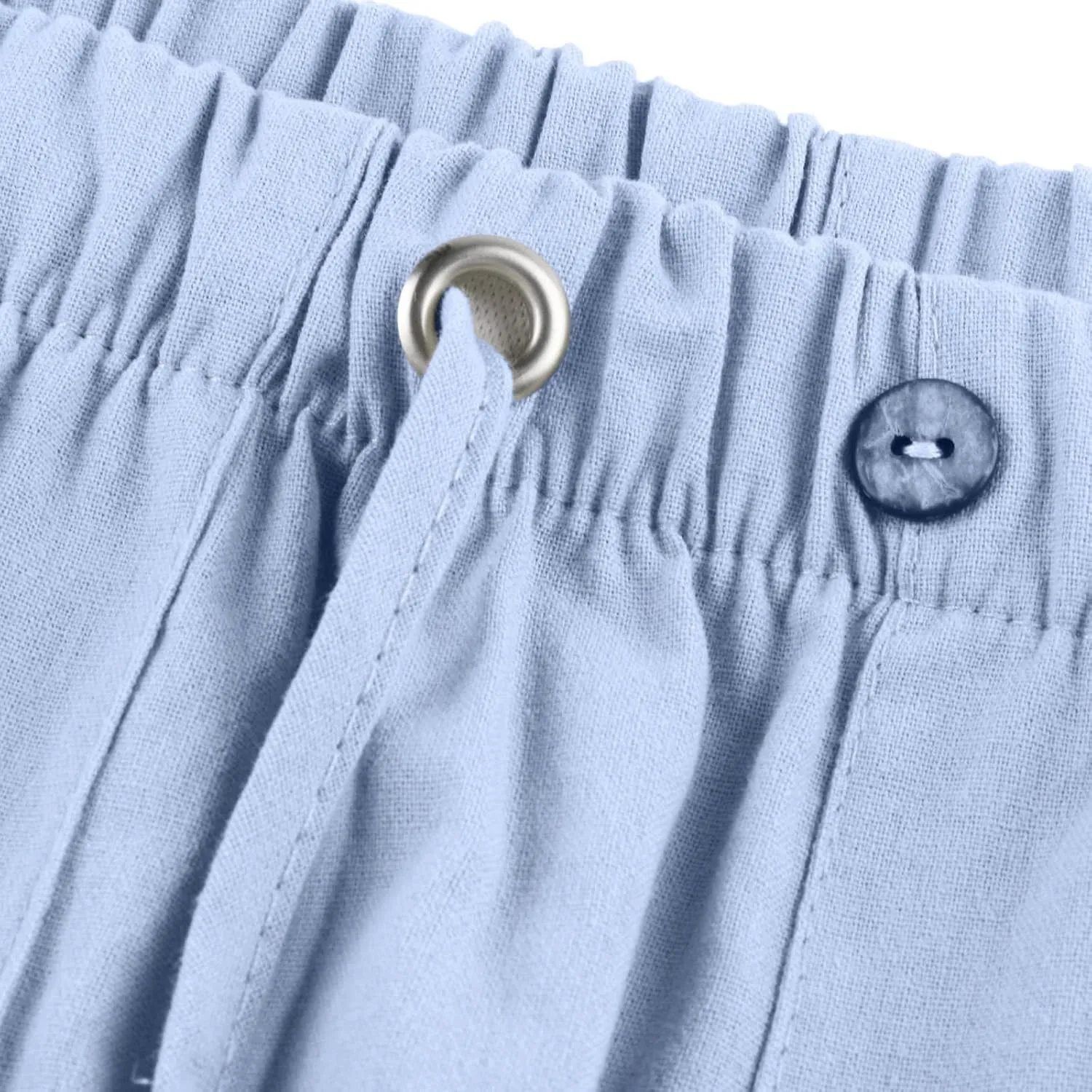 Cotton Linen Pants Men Plus Size Summer Beach Linen Pants Drawstring Elastic Waist Comfy Palazzo Pants with Pockets