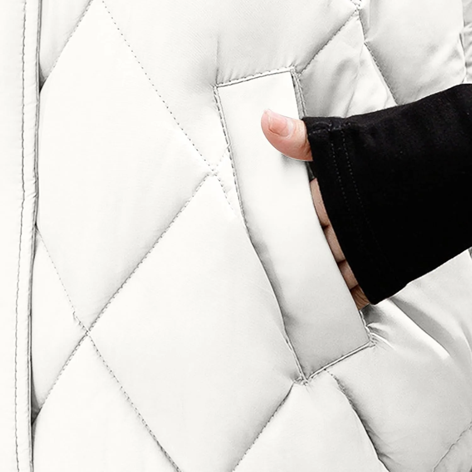 Cotton-Padded Gilet for Women Diamond Sleeveless Hooded Vest Lightweight Stand Collar Zip Up Open Thicken Waistcoat
