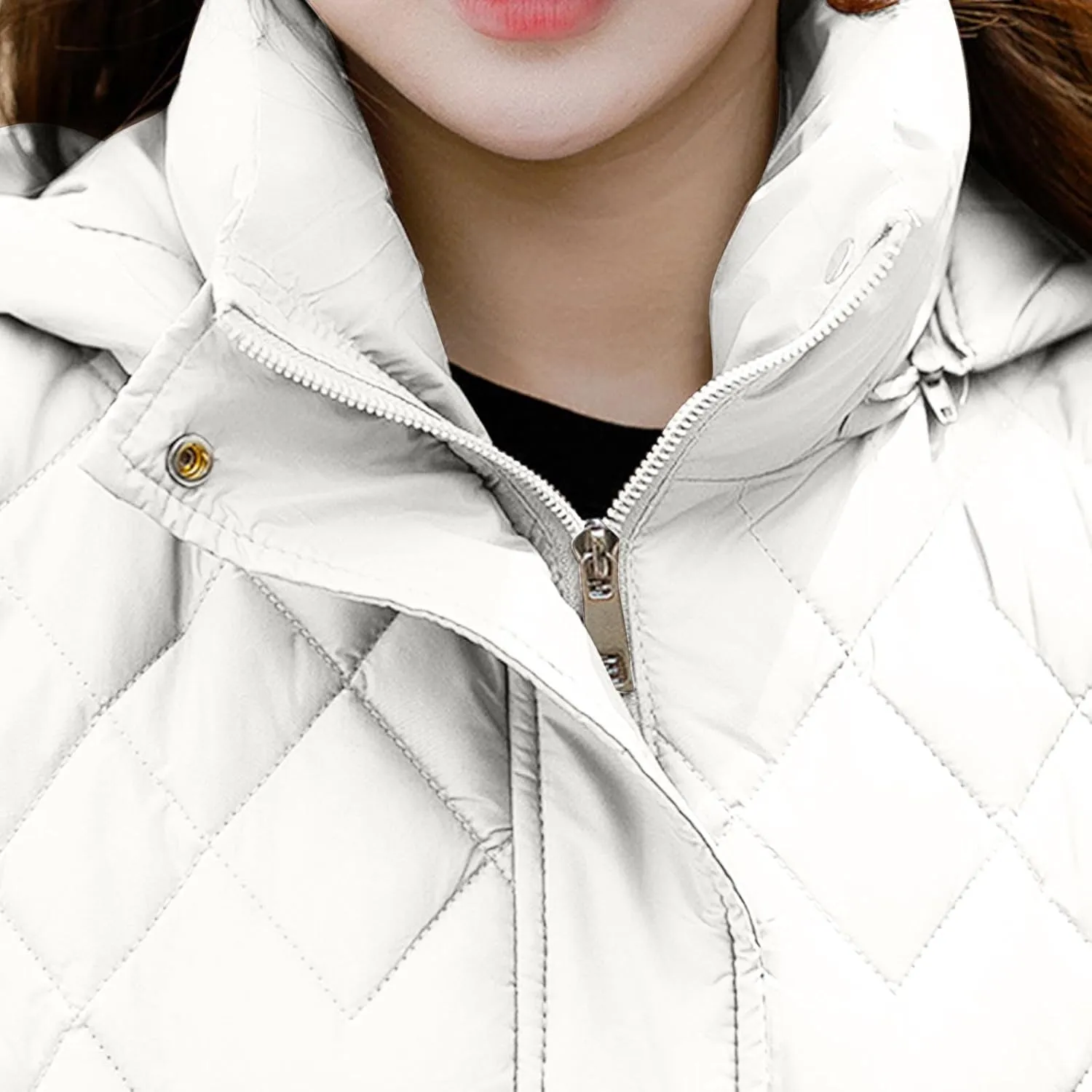 Cotton-Padded Gilet for Women Diamond Sleeveless Hooded Vest Lightweight Stand Collar Zip Up Open Thicken Waistcoat