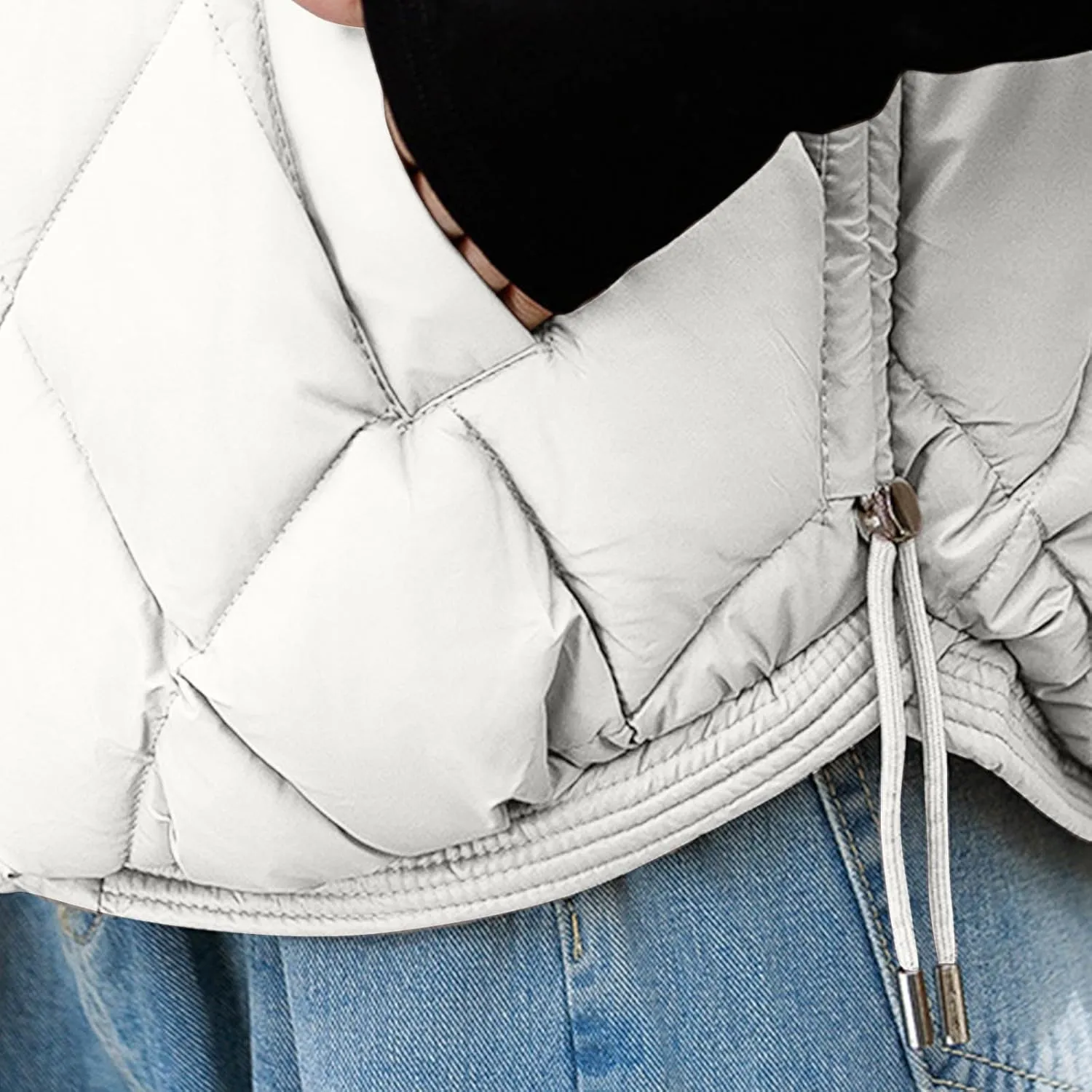 Cotton-Padded Gilet for Women Diamond Sleeveless Hooded Vest Lightweight Stand Collar Zip Up Open Thicken Waistcoat