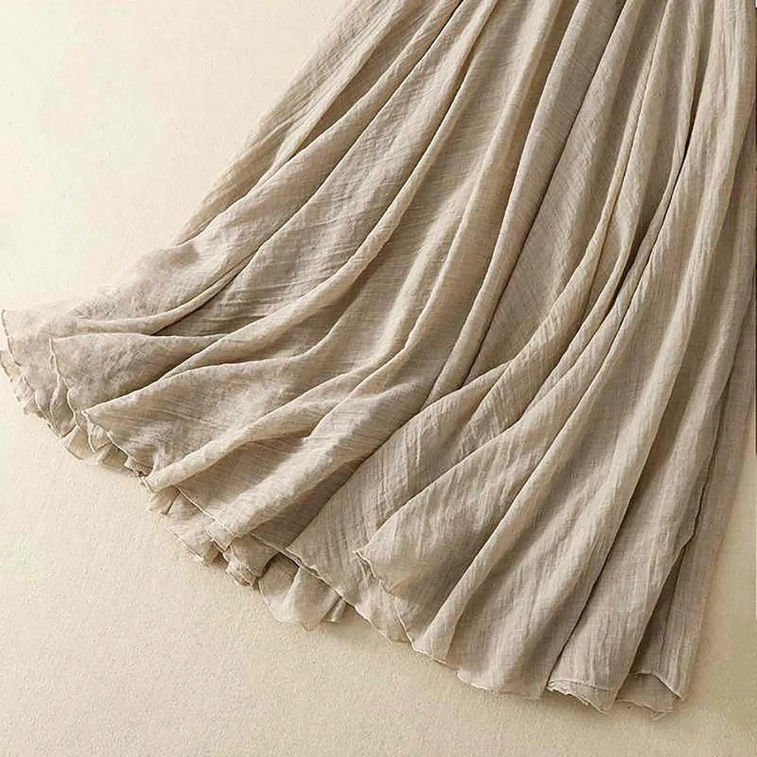 Cotton Skirts for Women Trendy Elegant Elastic High Waist A Line Layered Ruffle Flowy Fairy Swing Pleated Maxi Skirt