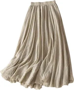 Cotton Skirts for Women Trendy Elegant Elastic High Waist A Line Layered Ruffle Flowy Fairy Swing Pleated Maxi Skirt