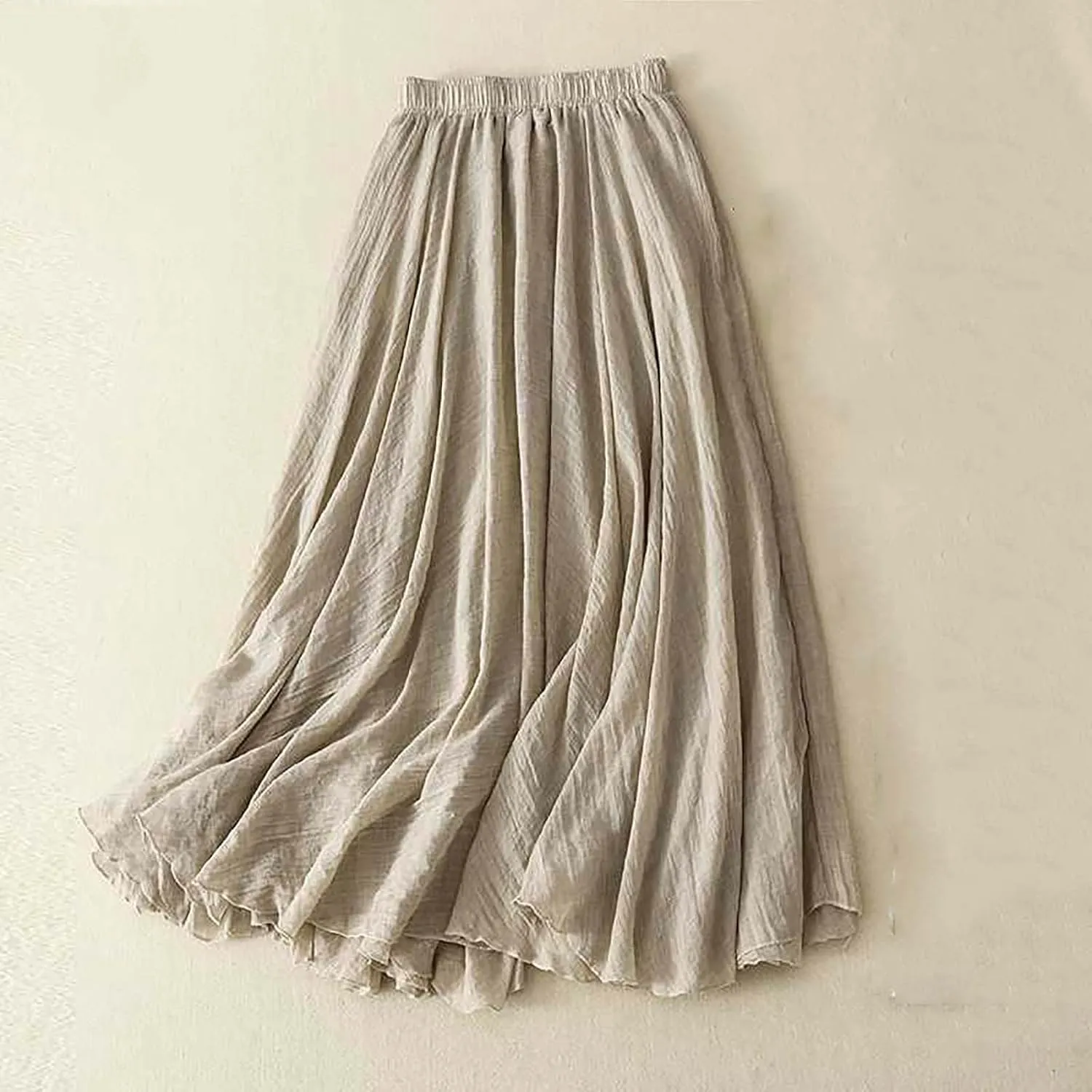 Cotton Skirts for Women Trendy Elegant Elastic High Waist A Line Layered Ruffle Flowy Fairy Swing Pleated Maxi Skirt