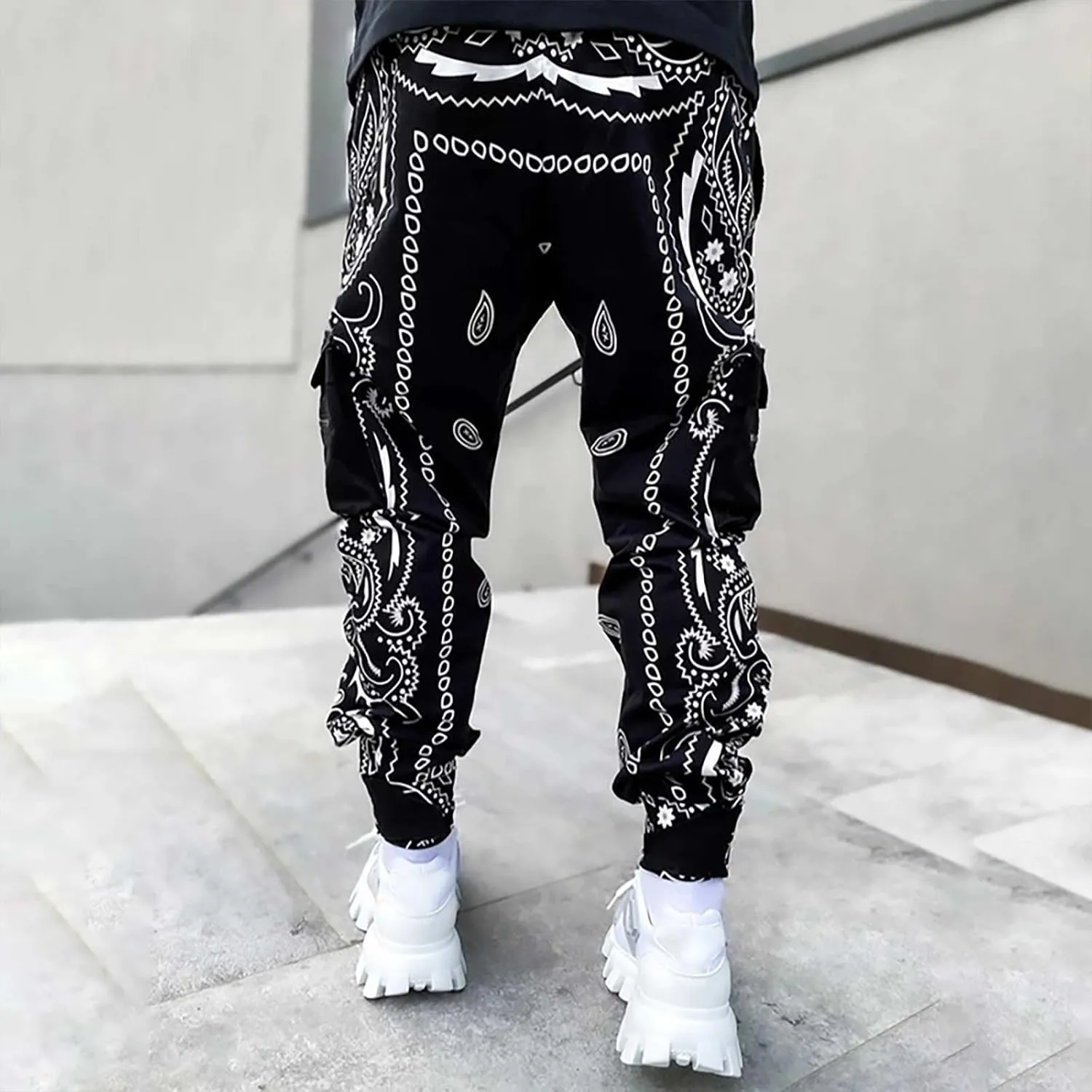 CRNTCEM Men's Casual Print Jogger Sweatpants Straight Leg Workout Running Cargo Pants Drawstring Cuffed Hippie Yoga Pants