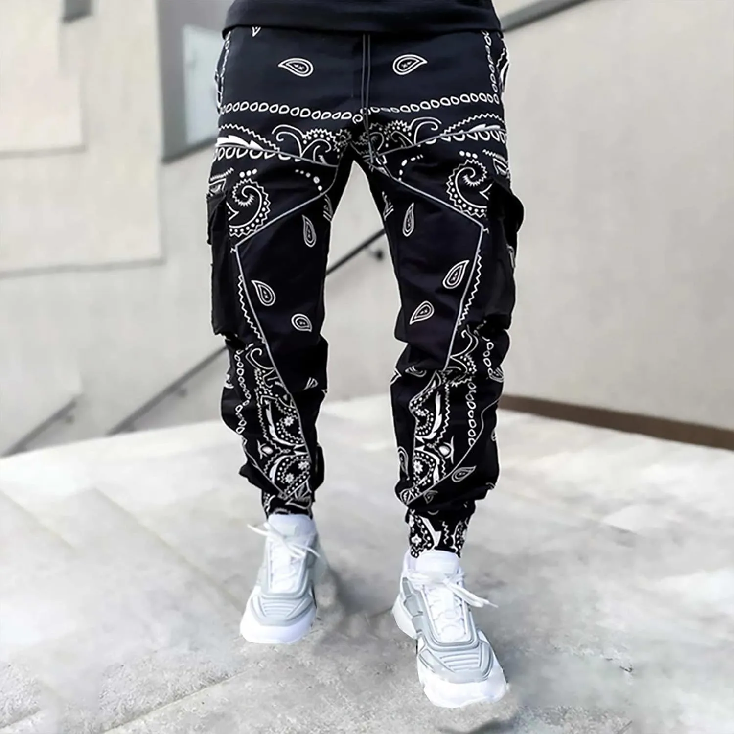 CRNTCEM Men's Casual Print Jogger Sweatpants Straight Leg Workout Running Cargo Pants Drawstring Cuffed Hippie Yoga Pants