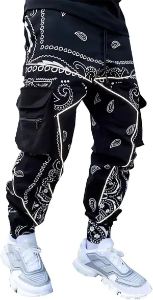 CRNTCEM Men's Casual Print Jogger Sweatpants Straight Leg Workout Running Cargo Pants Drawstring Cuffed Hippie Yoga Pants