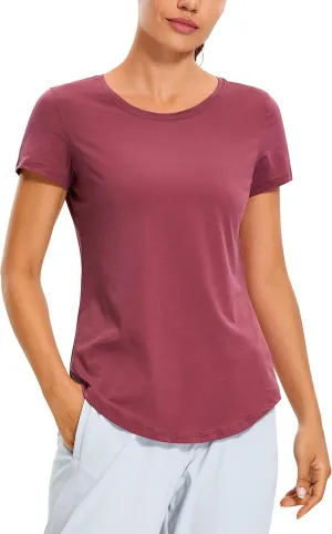 CRZ YOGA Pima Cotton Womens Short Sleeve Shirt Loose Casual Yoga T-Shirt Athletic Workout Tops