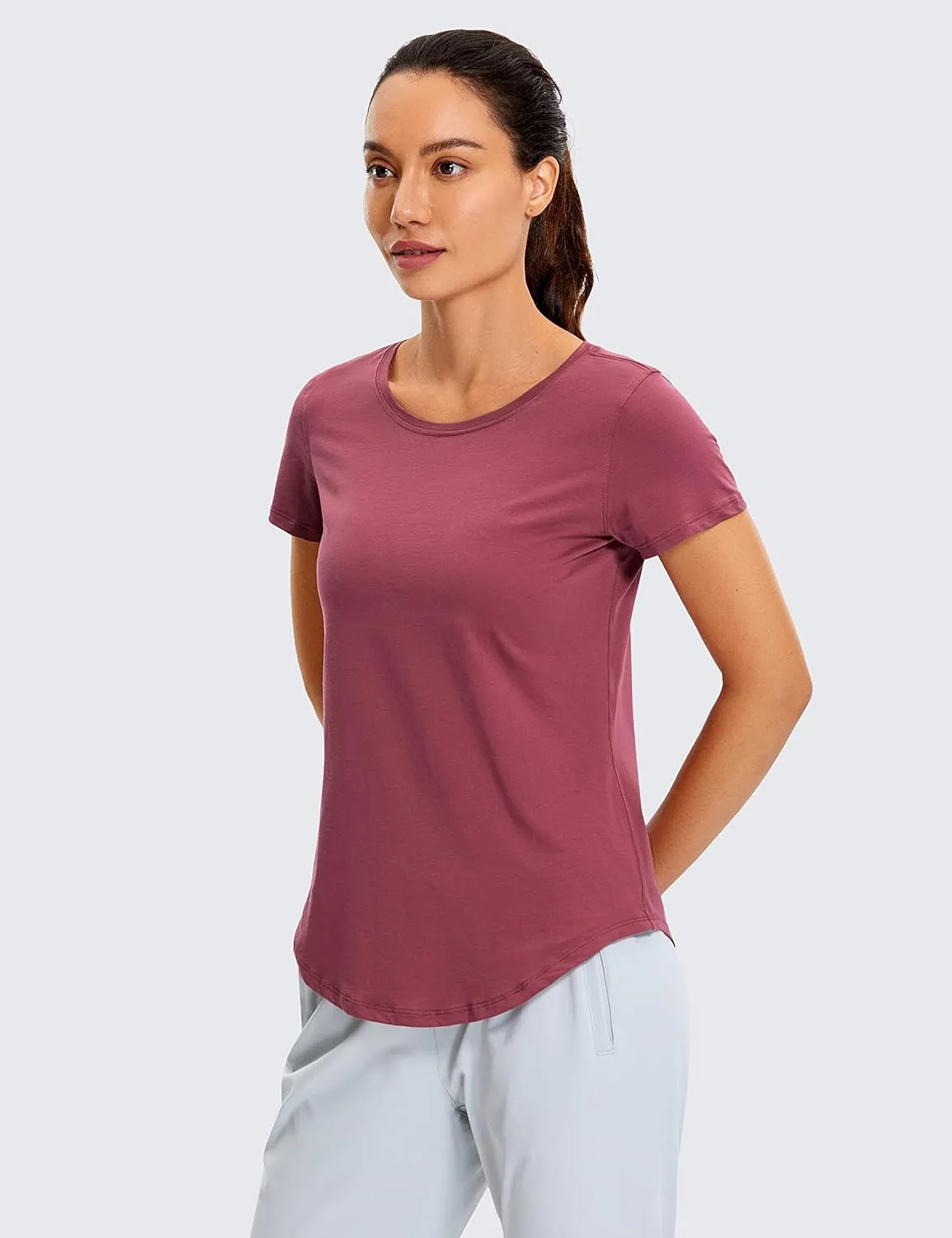 CRZ YOGA Pima Cotton Womens Short Sleeve Shirt Loose Casual Yoga T-Shirt Athletic Workout Tops