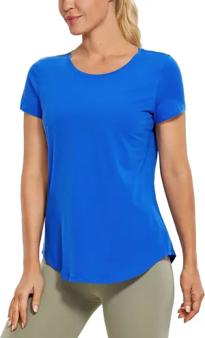 CRZ YOGA Pima Cotton Womens Short Sleeve Shirt Loose Casual Yoga T-Shirt Athletic Workout Tops