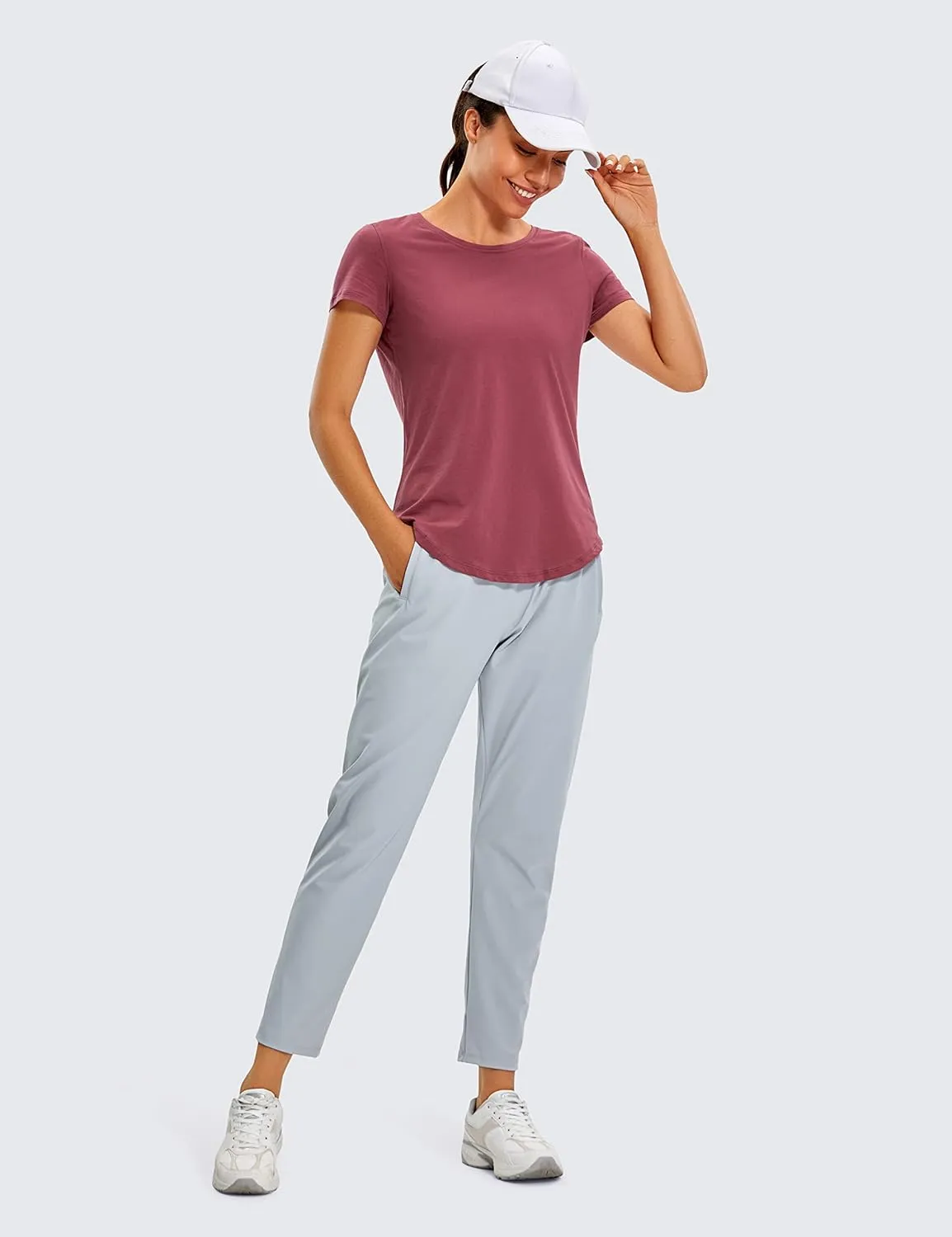 CRZ YOGA Pima Cotton Womens Short Sleeve Shirt Loose Casual Yoga T-Shirt Athletic Workout Tops
