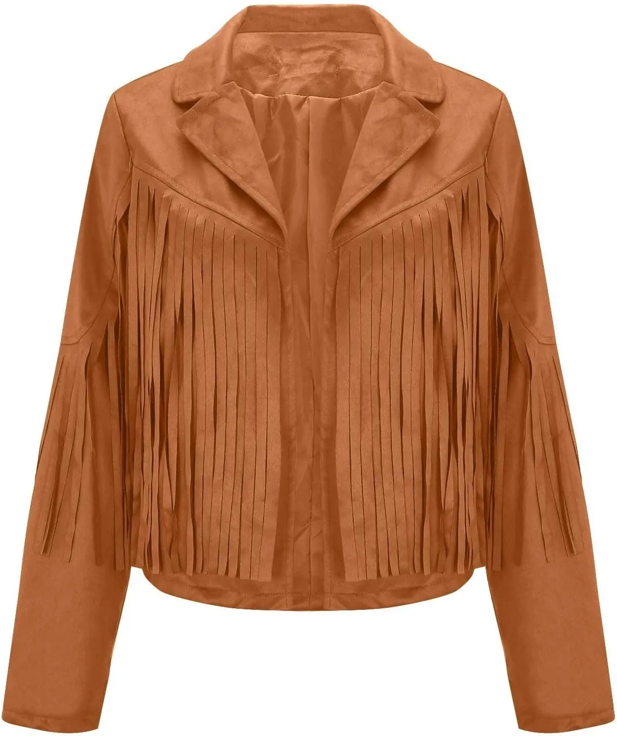DASAYO Women's Casual Leather Fringed Jacket Long Sleeve Faux Leather PU Coat Cowboy Style Notch Lapel Tassel Outwear