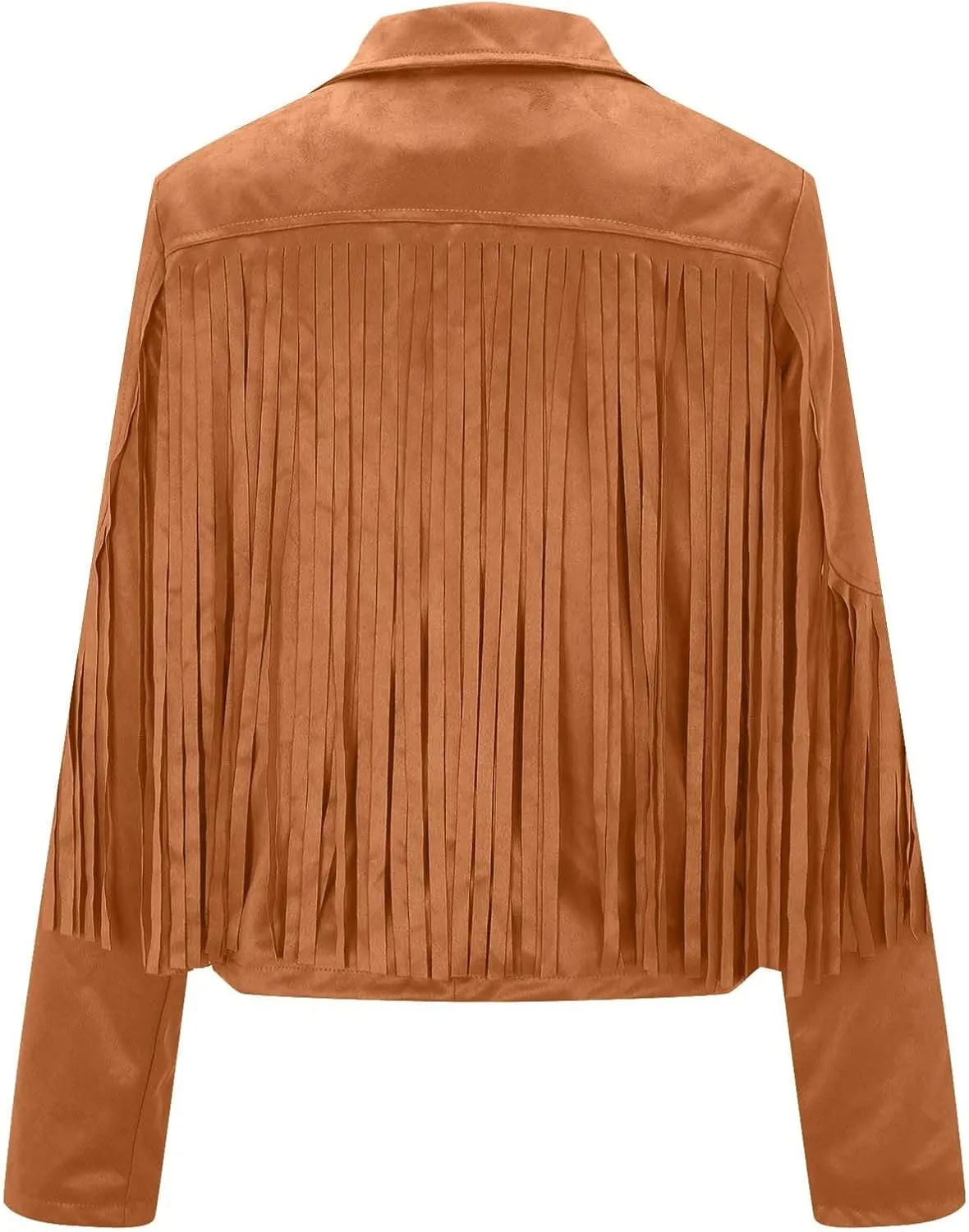DASAYO Women's Casual Leather Fringed Jacket Long Sleeve Faux Leather PU Coat Cowboy Style Notch Lapel Tassel Outwear
