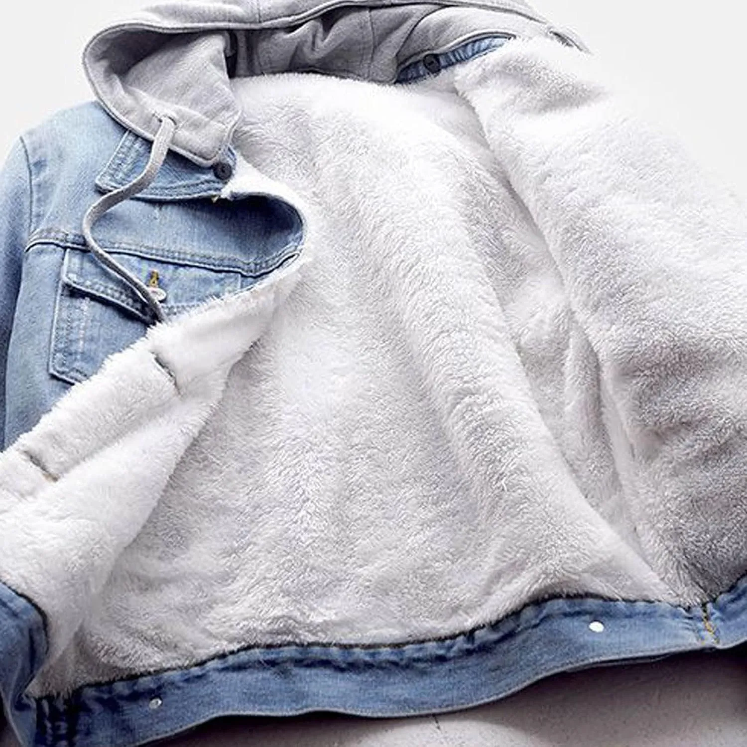 DDAPJ pyju Women's Warm Denim Jacket with Detachable Hood Fleece Lined Denim Coat Pockets Casual Winter Hoodies Jackets
