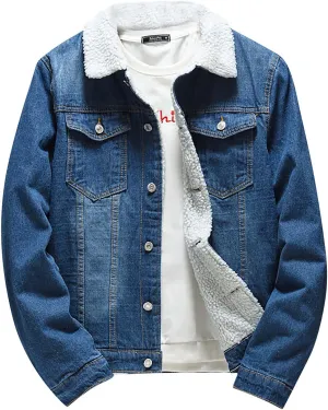 Denim Jacket For Men Sherpa Fleece Lined Warm Winter Trucker Jacket Lapel Thicken Coat Cowboy Jean Jacket Outerwear