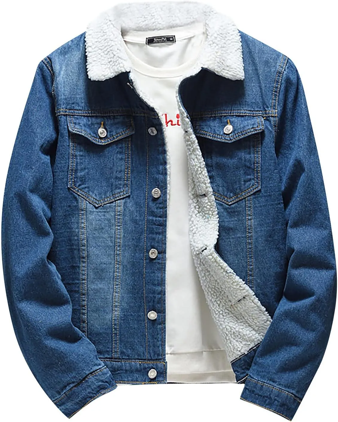 Denim Jacket For Men Sherpa Fleece Lined Warm Winter Trucker Jacket Lapel Thicken Coat Cowboy Jean Jacket Outerwear