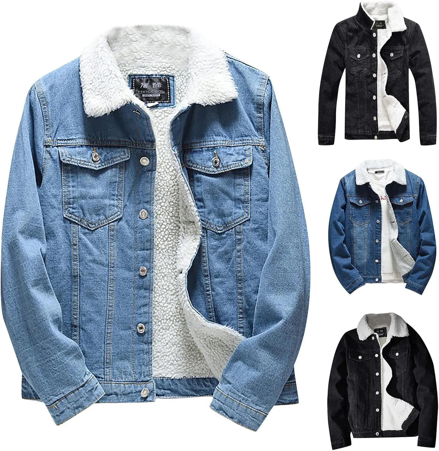 Denim Jacket For Men Sherpa Fleece Lined Warm Winter Trucker Jacket Lapel Thicken Coat Cowboy Jean Jacket Outerwear